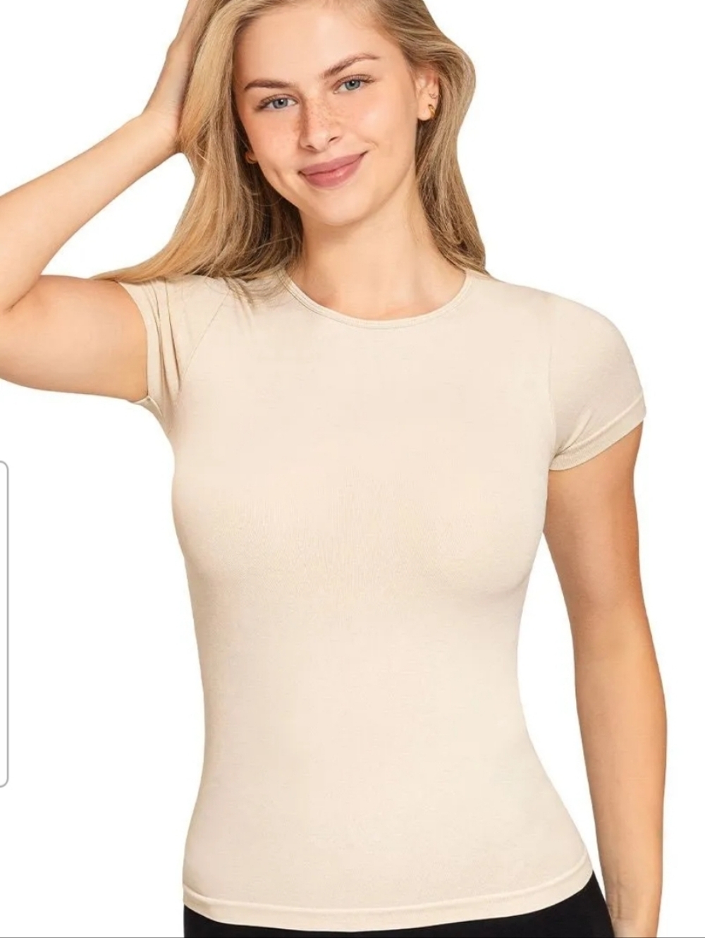 Zenana Sand Beige Seamless Crew Neck Tee Sz S/M NWOT